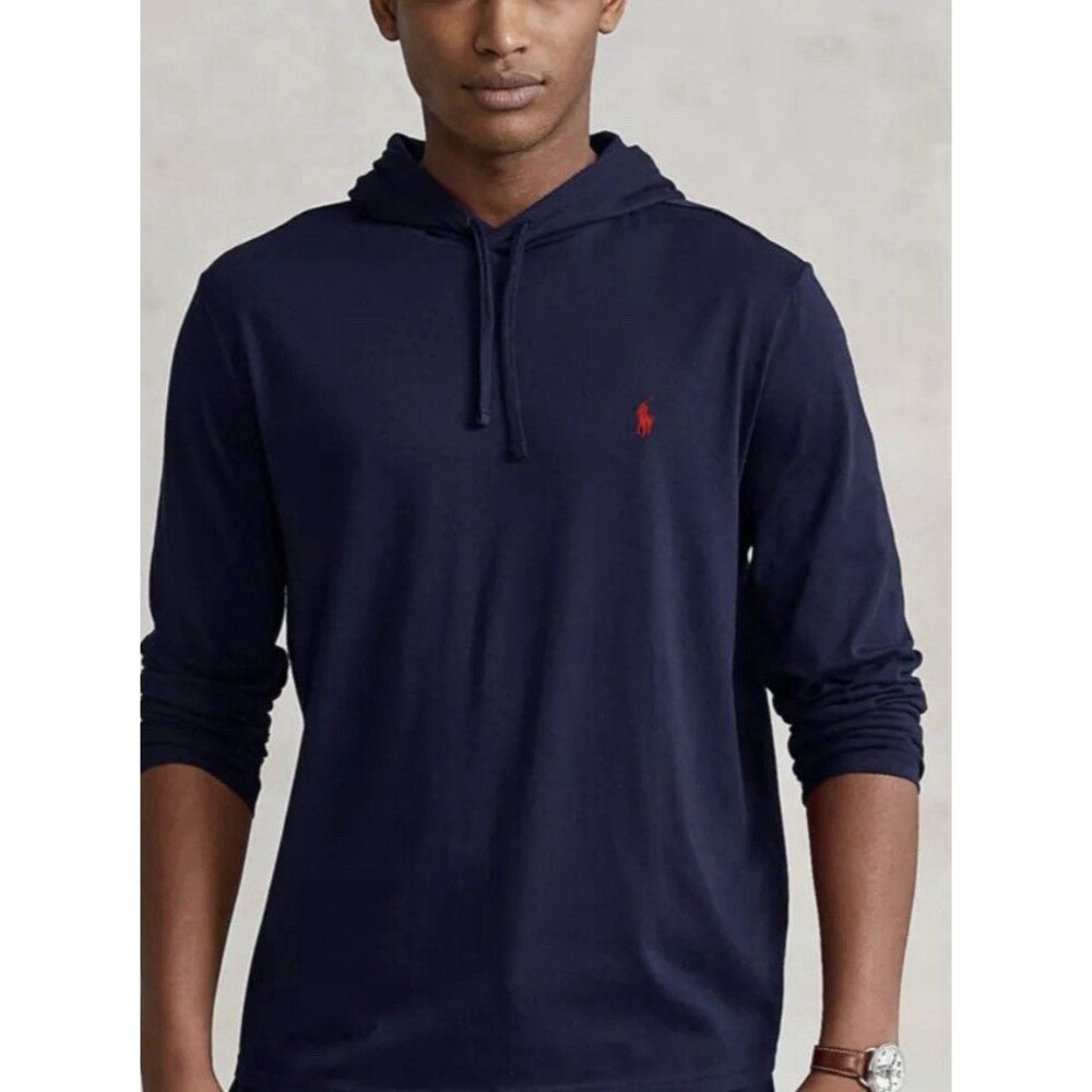 Polo Ralph Lauren Hoodie Mens L Blue Long Sleeve T-Shirt Pony Logo Lightweight